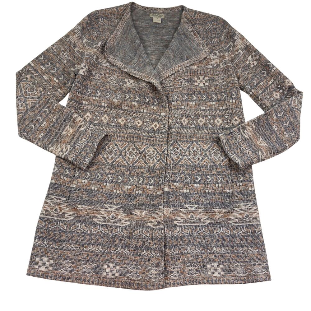 Lucky Brand Cotton Linen Boho Aztec Southwestern Long Line Jacket Women's Small
